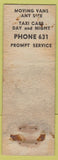 Matchbook Cover - 631 Taxi cab Endicott NY WORN