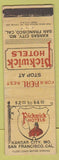 Matchbook Cover - Pickwick Hotels San Francisco CA Kansas City MO WORN