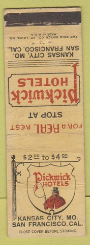 Matchbook Cover - Pickwick Hotels San Francisco CA Kansas City MO WORN