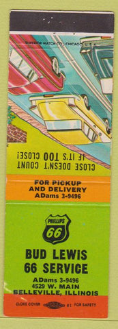 Matchbook Cover - Bud Lewis Phillps 66 oil gas Belleveille IL