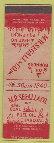 Matchbook Cover - MR Segall Co Coal Baltimore MD