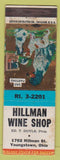 Matchbook Cover - Hillman Wine Shop Youngstown OH WEAR