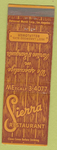 Matchbook Cover - Sierra Restaurant Bellflower CA