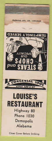 Matchbook Cover - Louise's Restaurant Demopolis AL'
