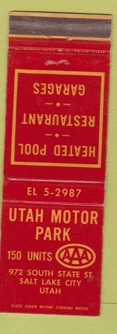 Matchbook Cover - Utah Motor Park Salt Lake City UT