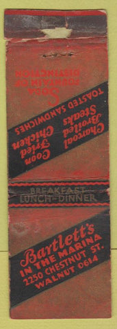 Matchbook Cover - Bartlett's Restaurant  WORN TAPE'