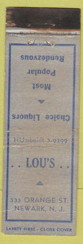Matchbook Cover - Lou's Newark NJ WORN'