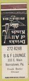 Matchbook Cover - B&F Lounge Norristown PA WEAR