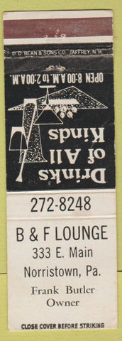 Matchbook Cover - B&F Lounge Norristown PA WEAR