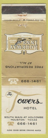 Matchbook Cover - Towers Hotel Houston TX WORN