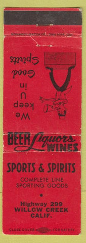 Matchbook Cover - Sports Spirits Willow Creek CA WORN