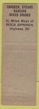 Matchbook Cover - Purple Sage Club Rock Springs WY WORN