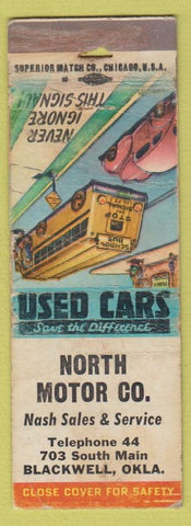 Matchbook Cover - North Motor Nash cars Blackwell OK POOR