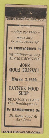 Matchbook Cover - Taystee Food Shop Hamburgers Newark NJ WEAR