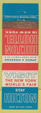 Matchbook Cover - 1964 New York World's Fair Hilton WEAR