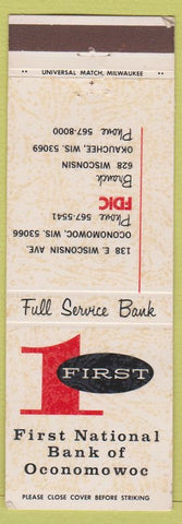 Matchbook Cover - 1st National Bank Oconomowoc WI Okauchee