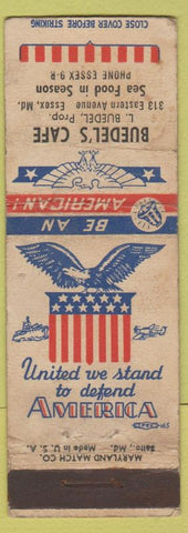 Matchbook Cover - Buedel's Cafe ssex MD WORN WWII
