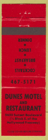 Matchbook Cover - Dunes Motel Restaurant Hollywood CA