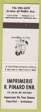 Matchbook Cover - Imprimerie Invitations St Jean De Matha QC