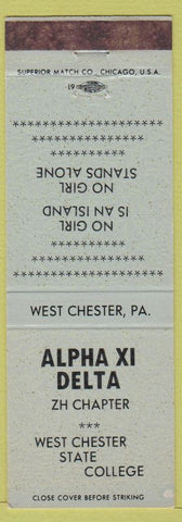 Matchbook Cover - Alpha XI Delta West Chester State College PA grey blue