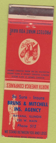 Matchbook Cover - Bruns Mitchell Insurance Havana IL low phone #