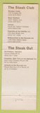 Matchbook Cover - The Steak Club Brattleboro VT Kingston NY Vernon Plainville