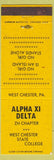 Matchbook Cover - Alpha XI Delta West Chester State College PA yellow
