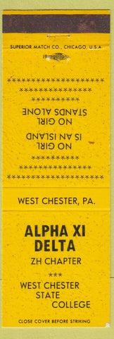 Matchbook Cover - Alpha XI Delta West Chester State College PA yellow