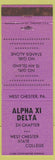 Matchbook Cover - Alpha XI Delta West Chester State College PA purple