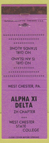 Matchbook Cover - Alpha XI Delta West Chester State College PA purple