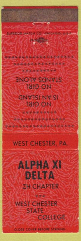 Matchbook Cover - Alpha XI Delta West Chester State College PA red