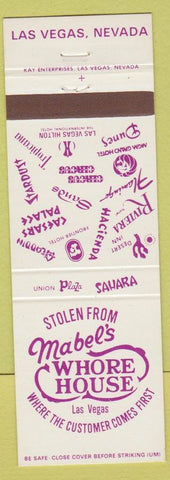Matchbook Cover - Mabel's Whore House Las Vegas NV casino white purple letters