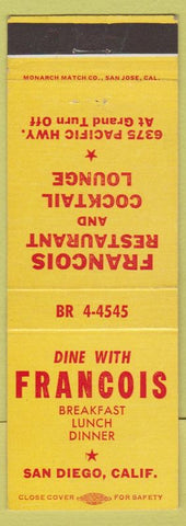 Matchbook Cover - Francois Restaurant San Diego cA