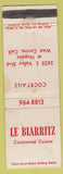 Matchbook Cover - Le Biarritz Restaurant West Covina CA WORN