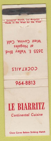 Matchbook Cover - Le Biarritz Restaurant West Covina CA WORN