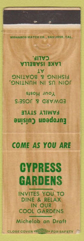 Matchbook Cover - Cypress Gardens Lake Isabella CA