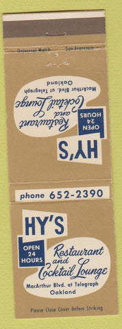 Matchbook Cover - Hy's Restaurant Oakland CA