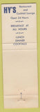 Matchbook Cover - Hy's Restaurant Oakland CA