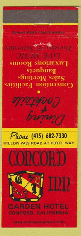 Matchbook Cover - Concord Inn Concord CA