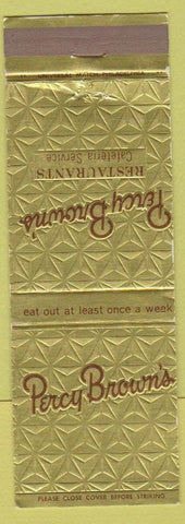 Matchbook Cover - Percy Browns Restaurant Wilkes Barre Allentown PA