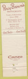 Matchbook Cover - Percy Browns Restaurant Wilkes Barre Allentown PA