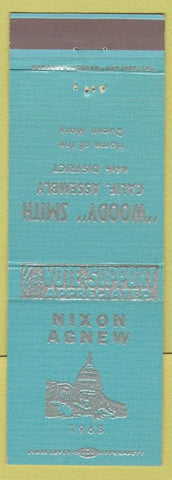 Matchbook Cover - Richard Nixon Agnew President Woody Smith Long Beach CA teal