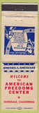 Matchbook Cover - American Freedoms Center Glendale CA