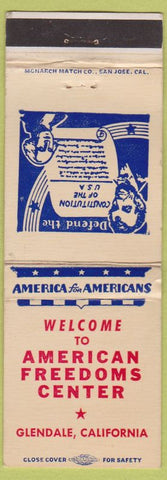 Matchbook Cover - American Freedoms Center Glendale CA