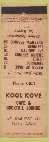 Matchbook Cover - Kool Kove Cafe Perris CA