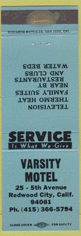 Matchbook Cover - Varsity Motel Redwood City CA blue