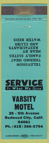 Matchbook Cover - Varsity Motel Redwood City CA teal