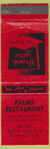 Matchbook Cover - Palms Restaurant Rosemead CA red