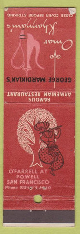 Matchbook Cover - George Mardikian's Omar Khayyam's San Francisco CA