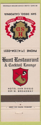 Matchbook Cover - Hotel San Diego CA Hunt Restaurant